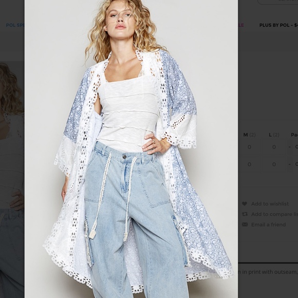 POL “Aruba” POL Vintage Washed Long Open Cardigan with Lace Detail Cover up 19 - Picture 1 of 6